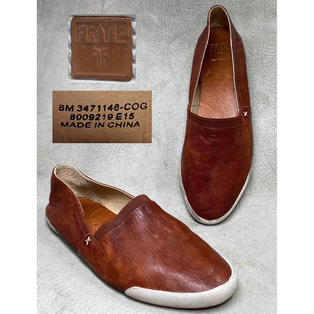 FRYE US 8 MELANIE Cognac Leather Slip-On Sneakers